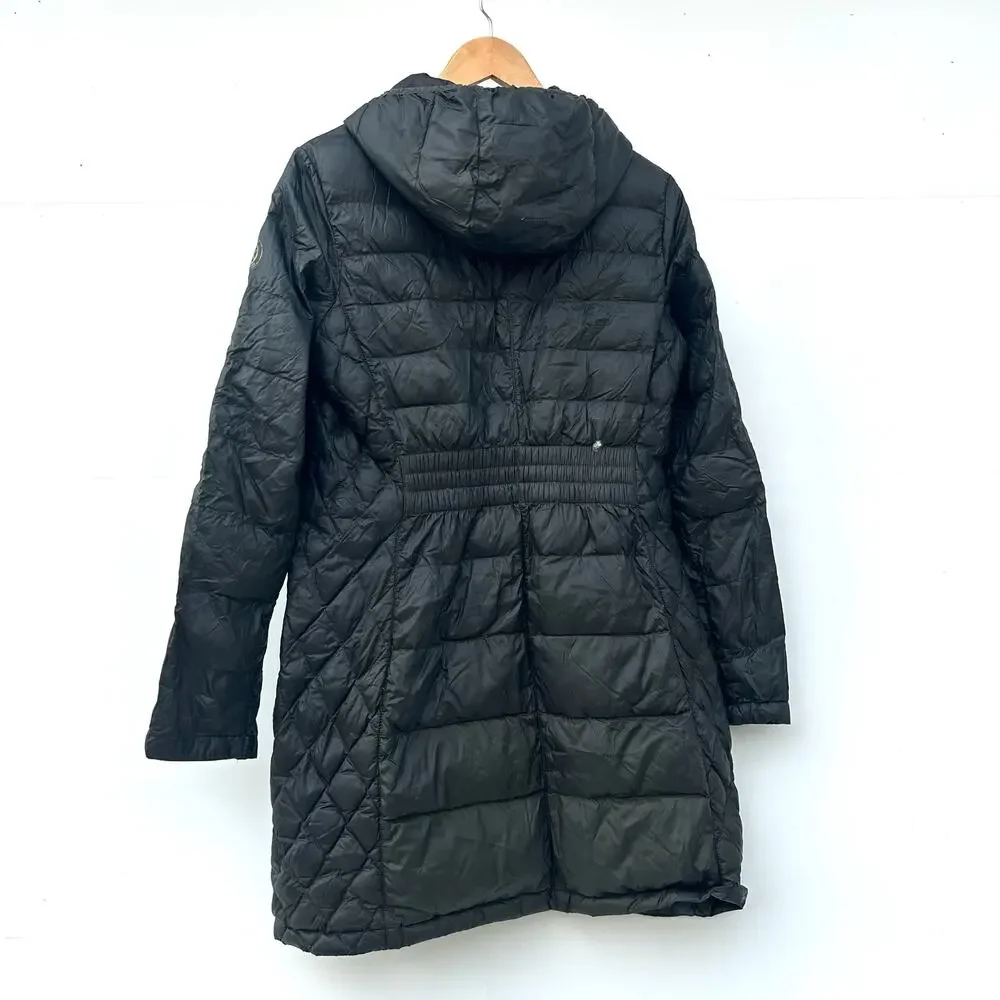 Michael Kors Lightweight Down Packable Long Hooded Jacket Black Small